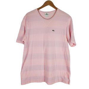 Lacoste Mens Tee Shirt Size 6 XL 100% Cotton Pique Pink Striped Short Sleeve